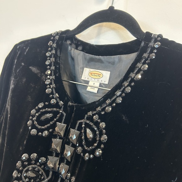 VTG Talbots Petite Black Velvet Beaded Top Embroidered Jeweled Blouse 8P Whimsy - Picture 6 of 11